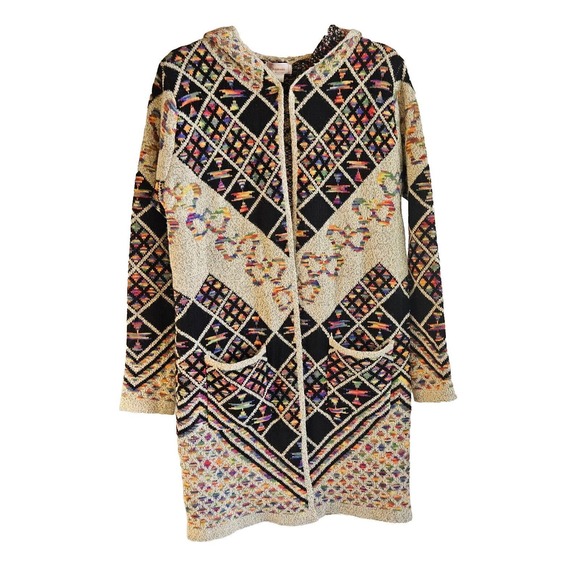 Kamana Multicolor Hooded Cardigan Long Sweater Womens Size Small Rainbow Boho - Picture 1 of 15